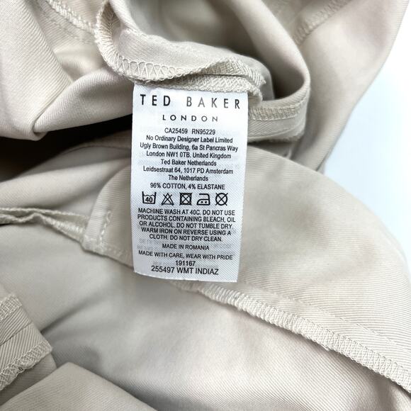Ted Baker 3 Belted Trouser‎ Womens 8/10 Barrel Leg Ankle Belted Cuffed Tan FLAW - Picture 10 of 16